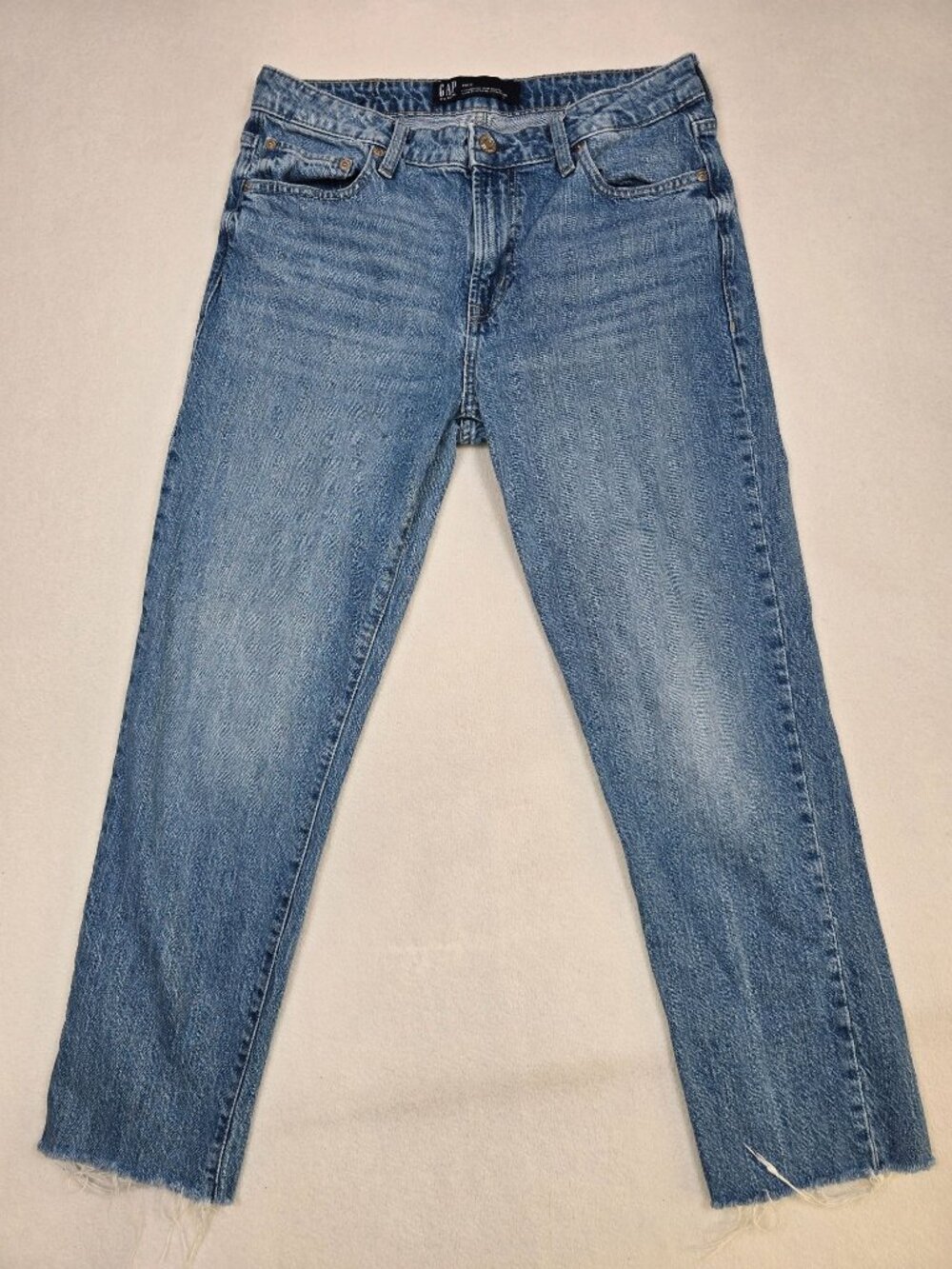 Gap Universal Slim Boyfriend Jeans 28R S Frayed Hem Blue Denim Womens
